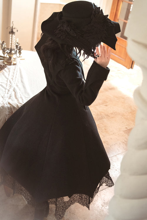 Black Icebreaker Irregular Hem Woolen Ouji Lolita Coat