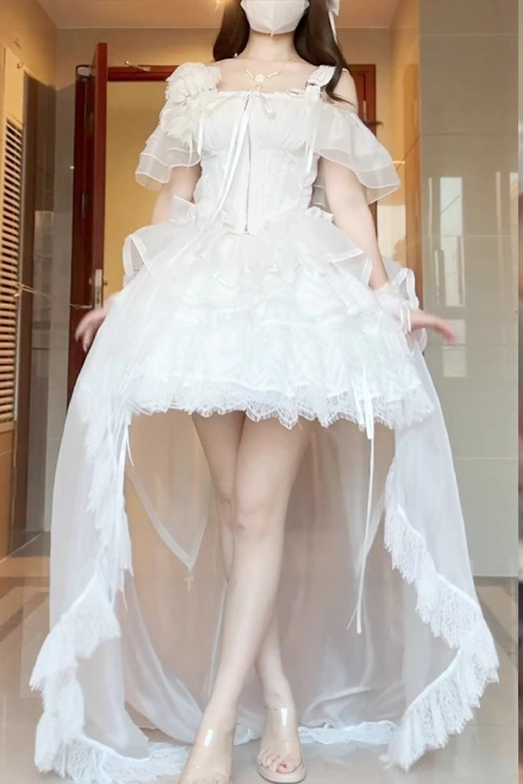 White Rose Memoirs Sleeveless Multi-Layered Bowknot Lace Sweet Lolita Skirt Set