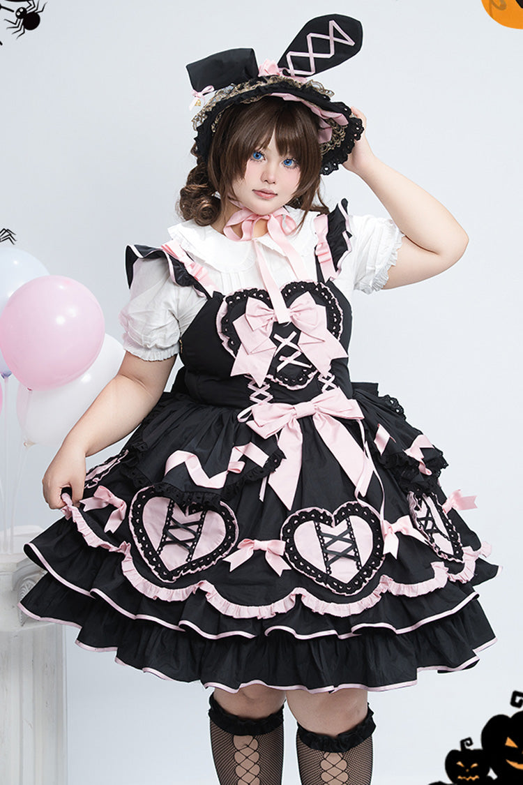 Black/Pink Frosted Sugar Gift Box Sleeveless Ruffle Bowknot Sweet Plus Size Princess Lolita Jsk Dress