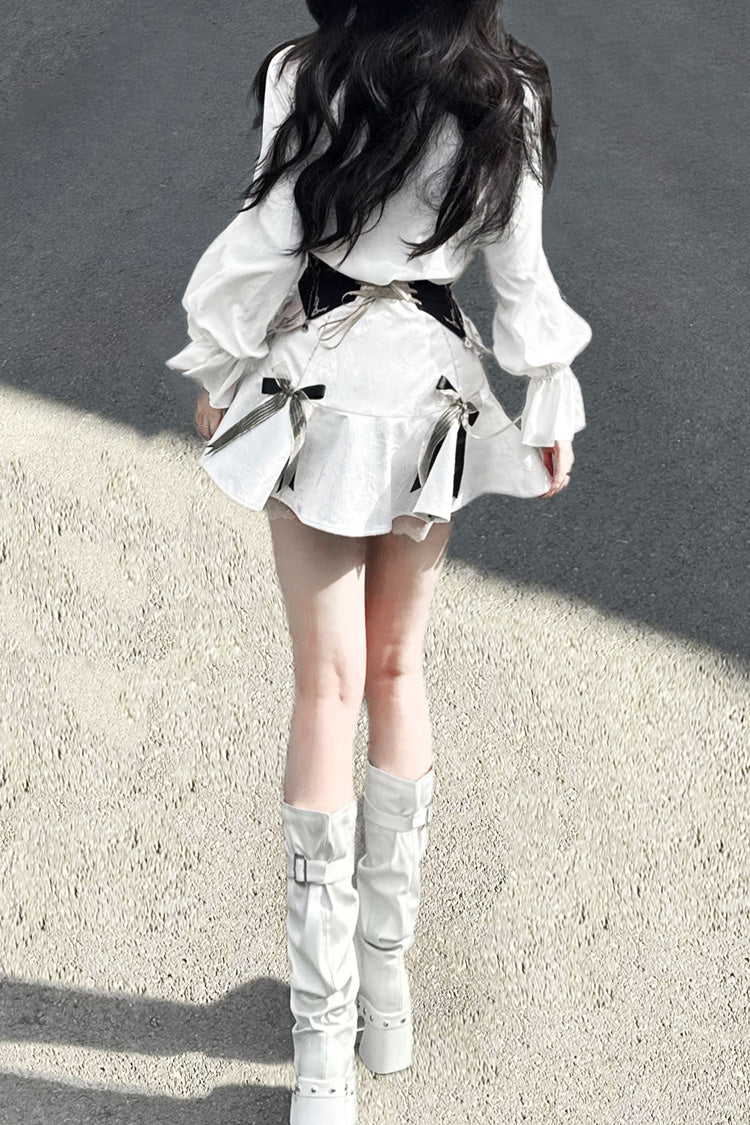 White Star Gate Jacquard Embroidery Bowknot Irregular Sweet Elegant Princess Lolita Skirt