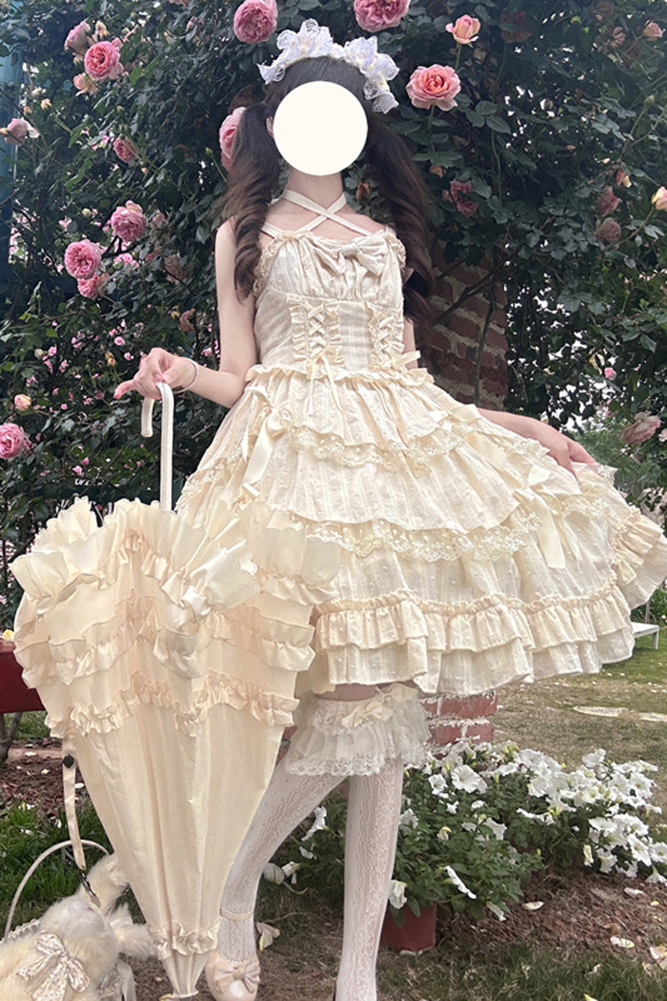 Apricot Miss Pearl Sleeveless Double-Layered Bowknot Lace Lace-Up Sweet Lolita Jsk Dress