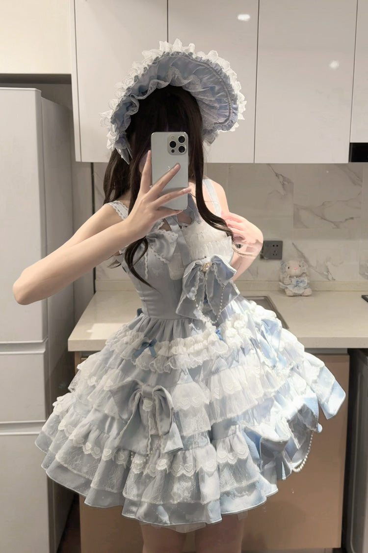 Blue Sweetheart Doll Multi-Layered Ruffle Bowknot Lace Sweet Princess Gorgeous Lolita Jsk Dress