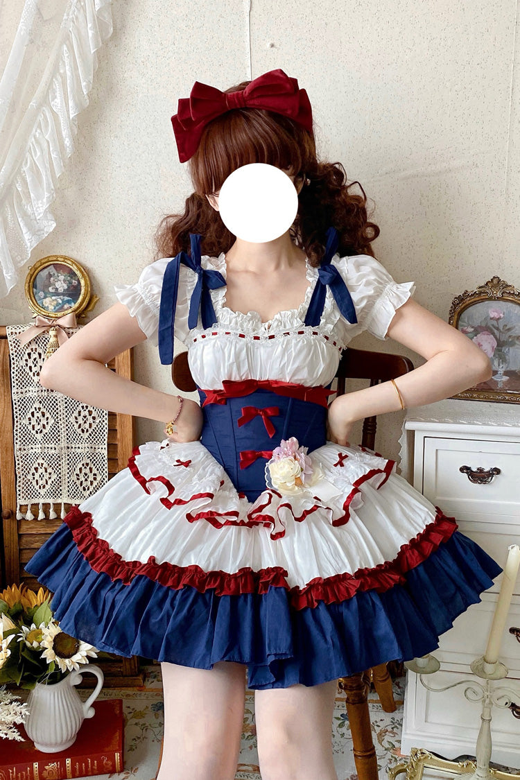 Red/White/Blue Fairy Tale Overture Triple-Layered Ruffle Bowknot Fishbone Sweet Ballet Lolita Dress