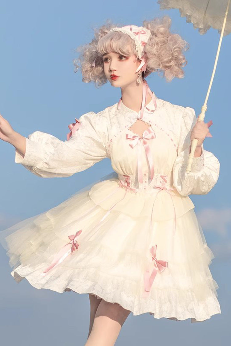 Love Song Long Sleeves Multi-Layered Jacquard Ruffle Bowknot Sweet Gothic Lolita Dress 3 Colors