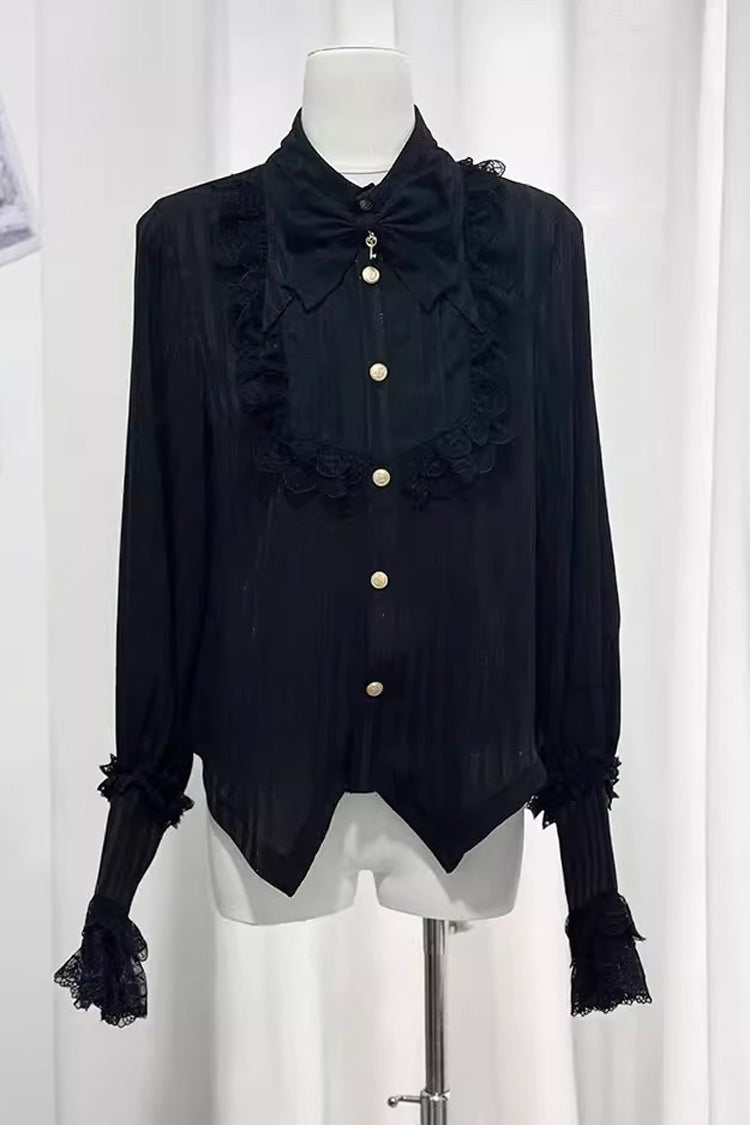 Black Eternal City Long Sleeves Lace Gothic Prince Medieval Ouji Lolita Blouse Knee-Length Shorts Set