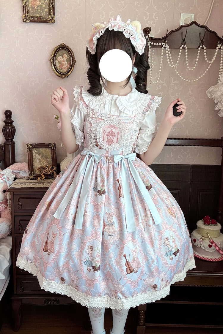 Sweetheart Party Sleeveless Printed Ruffled Embroidered Lace Sweet Lolita Jsk Dress 3 Colors