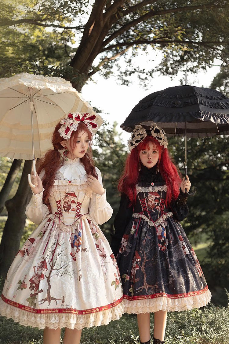 Cat Traveler Print Ruffle Vintage Elegant Sweet Lolita Jsk Dress 2 Colors