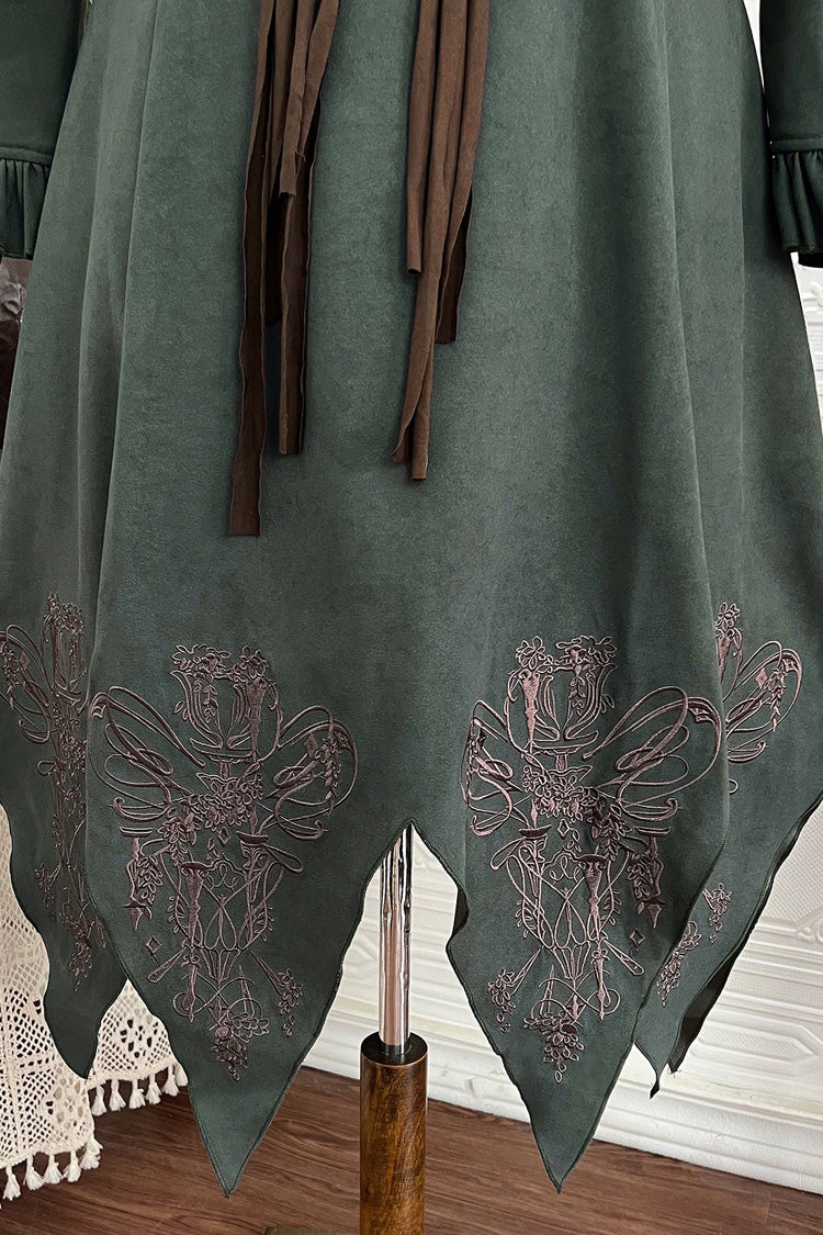 Dark Green Stand Collar Long Sleeves Ruffle Embroidery Classic Vintage Lolita Dress Set