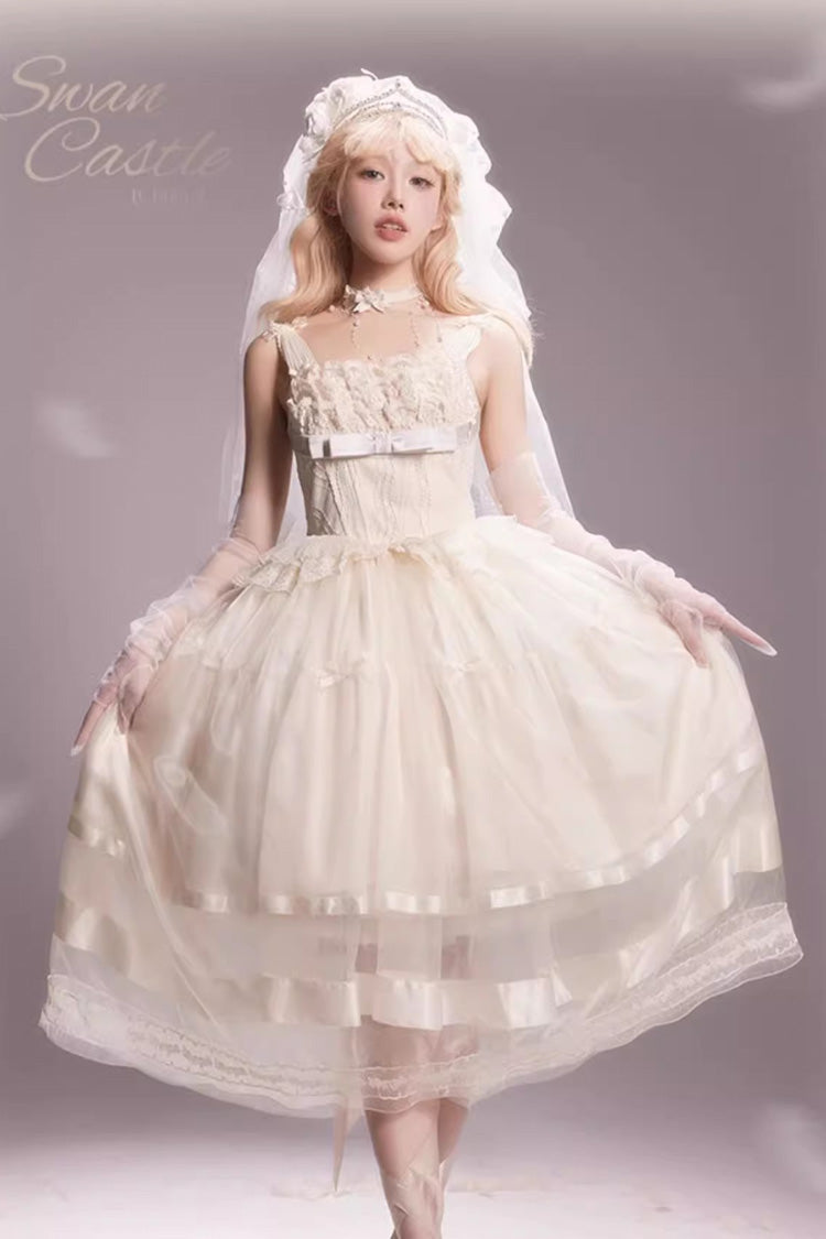 Ivory Swan Castle Ruffle Bowknot Lace Sweet Elegant Gorgeous Lolita Jsk Long Dress