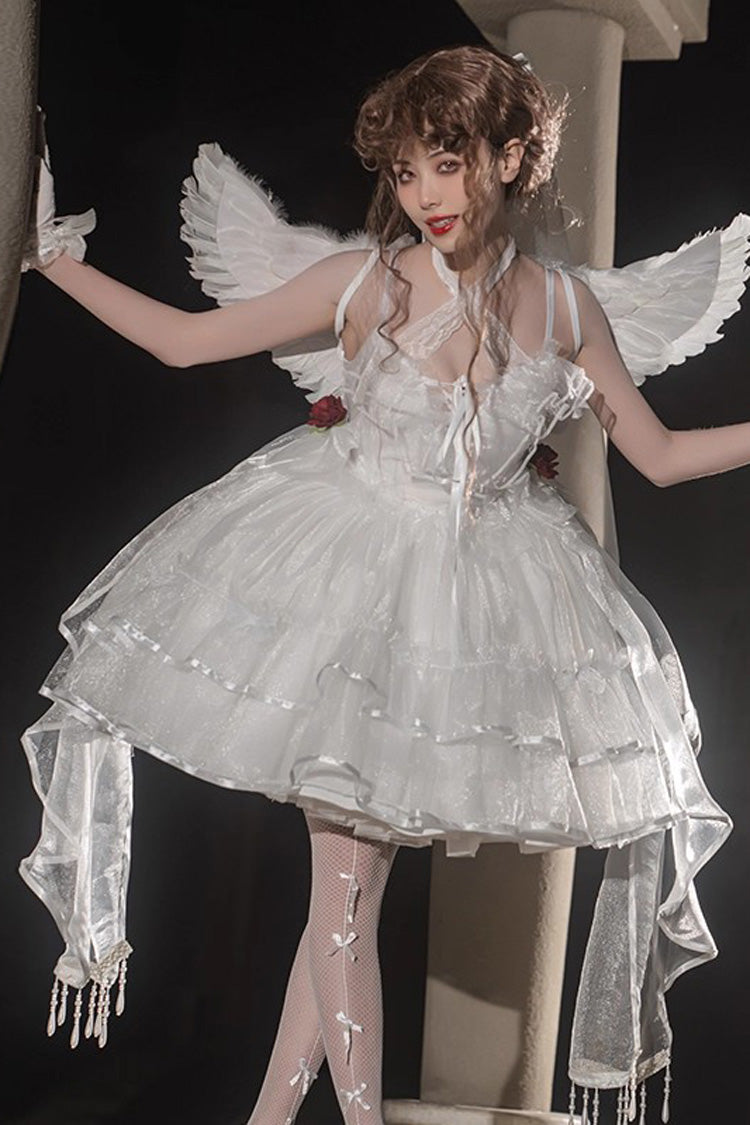 Seven Deadly Sins Sleeveless Double-Layered Ruffle Hanayome Bowknot Lace Gothic Plus Size Lolita Jsk Dress 3 Colors