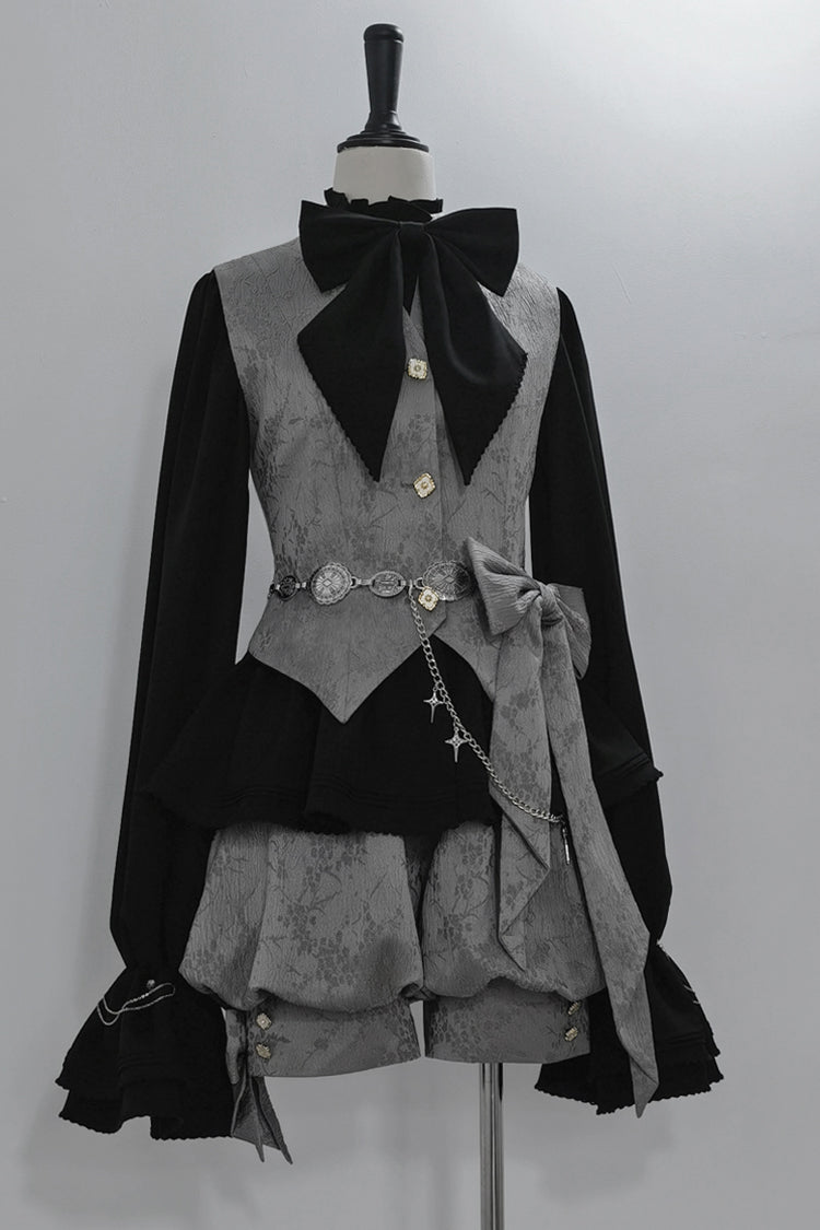 Grey Rabbit Hunt Dark Pattern Jacquard Print Ouji Vintage Prince Lolita Vest