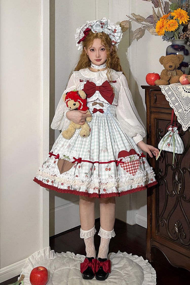 Light Blue South City Cherry Shop Plaid Print Ruffle Bowknot Sweet Lolita Jsk Dress