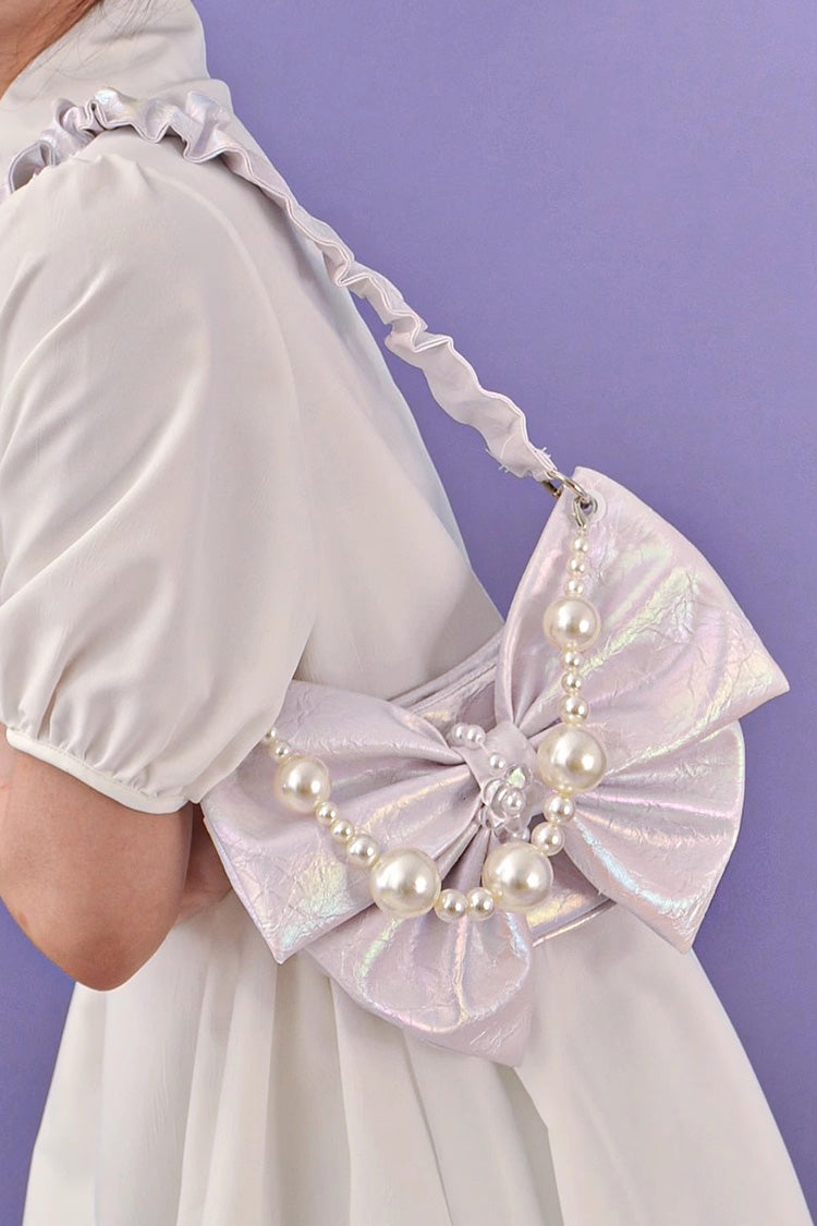 White Pearl Chain Bowknot Sweet Lolita Shoulder Bag 2 Colors