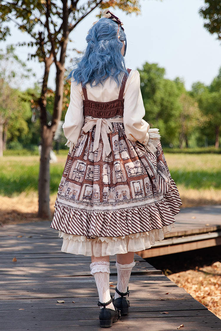 Brown Underground Bear Print Ruffle Bowknot Sweet Lolita Dress