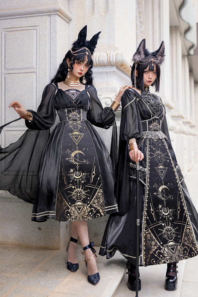 Black Nightmare of Horus Print Ruffle Hot Stamping Gothic Gorgeous Lolita Jsk Short Dress