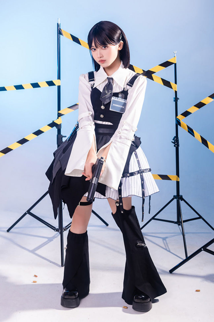 White/Black NSA Agent Gothic Irregular Lolita Skirt Set