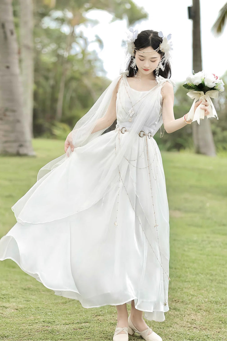 White Messenger of God Greek Style Sleeveless Ruffle Elegant Lolita Jsk Dress