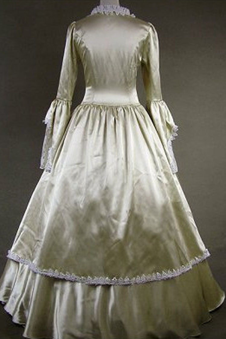 Champagne Cotton Square Collar Trumpet Sleeves Floor Length Bowknot Victorian Classic Lolita Dress
