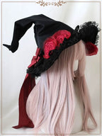 Flower Witch Hat Lolita Accessory Bow Velvet Lace Halloween
