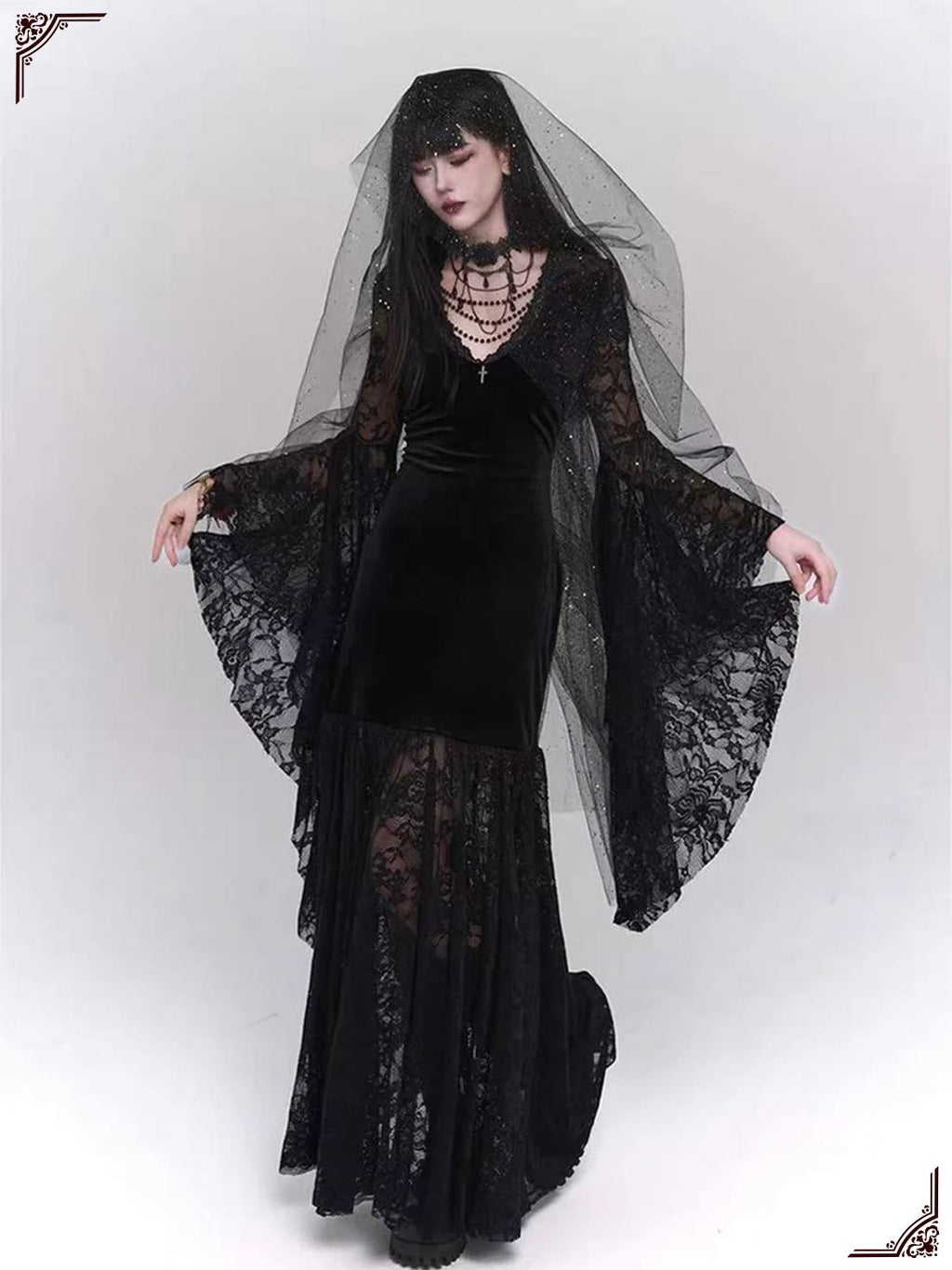 Goth Lolita Black French Retro Subculture Long Dress Medieval Ghost Dark