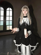 Goth Lolita Dark Black Printed Cross Tail Two-piece Set Dress for Halloween