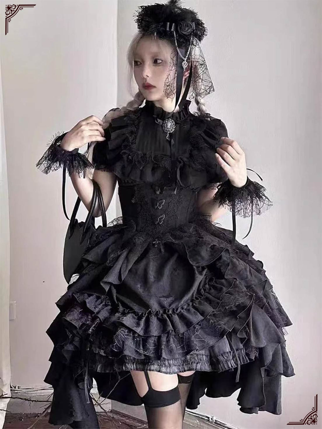 Goth Lolita Skirt Dark Black Vampire Count Shirt Lift Dress