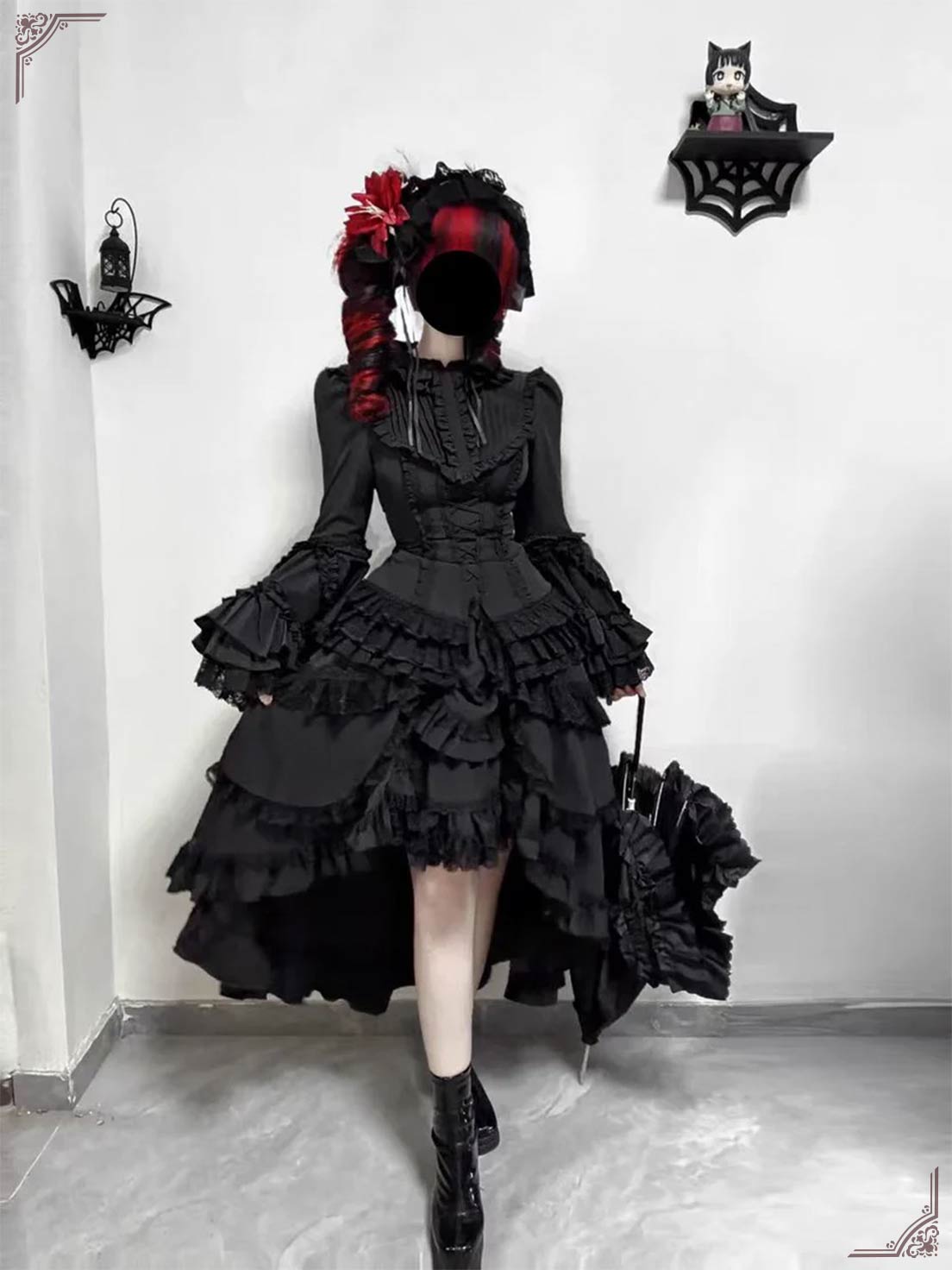 Gothic Lolita Dress Elegant Bat Sleeve Dress for Women Plus Size Dark Academia Dress for Halloween Cosplay