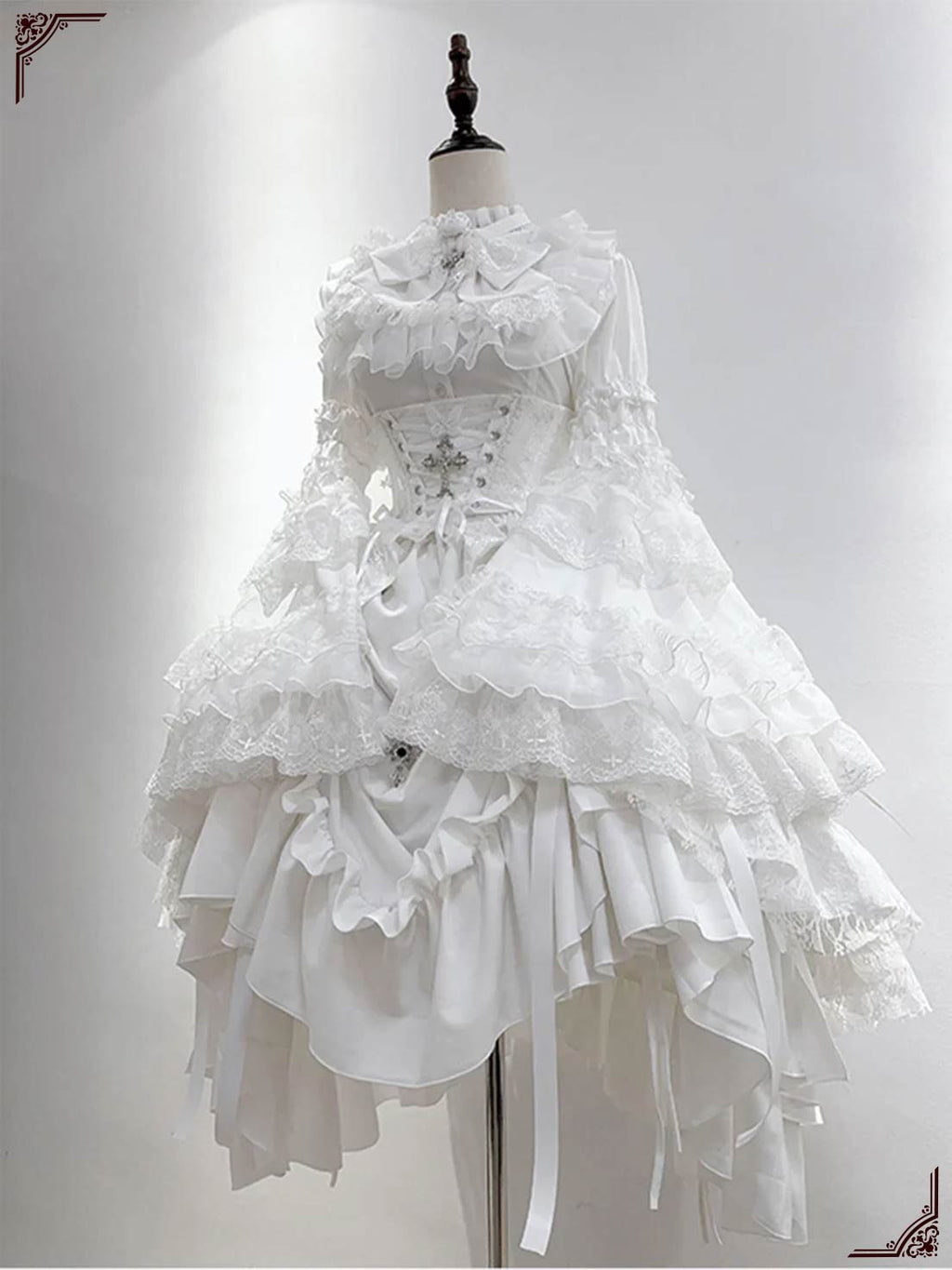 Gothic Lolita Elegant White Dramatic Ruffled Multilayer Cake Gown Dress