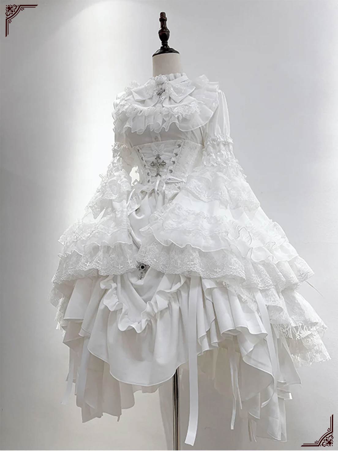 Gothic Lolita Elegant White Dramatic Ruffled Multilayer Cake Gown Dress
