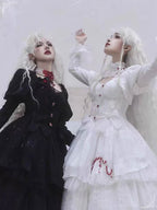 Gothic Lolita Nun Style OP Black White Halloween Layered Two-piece Spring Outfit