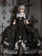 Gothic victorian lolita dress Black and White Nun-style Maxi Dress