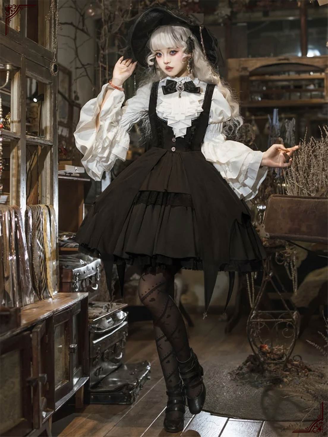 Gothic Lolita Witch Magic Dark Black White Wind Daily Long Sleeve Lolita Coord