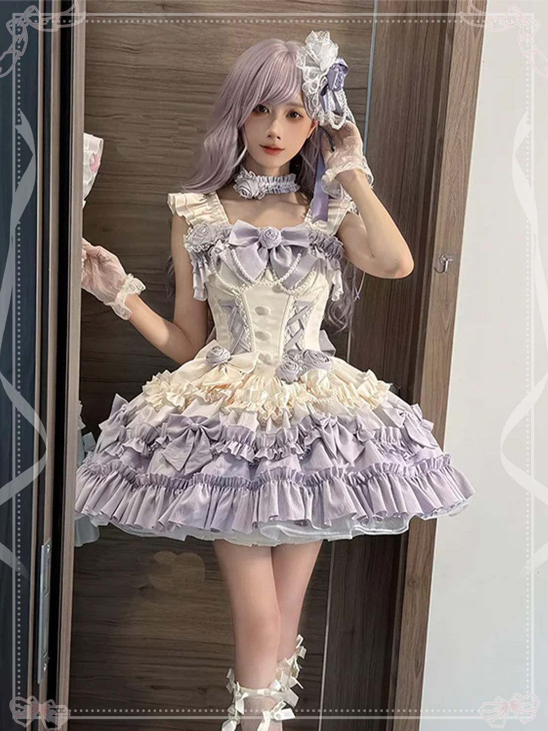 Gradual Change Hime Lolita Purple Tea Party Fashion Lavender Bow Ruffled Dress