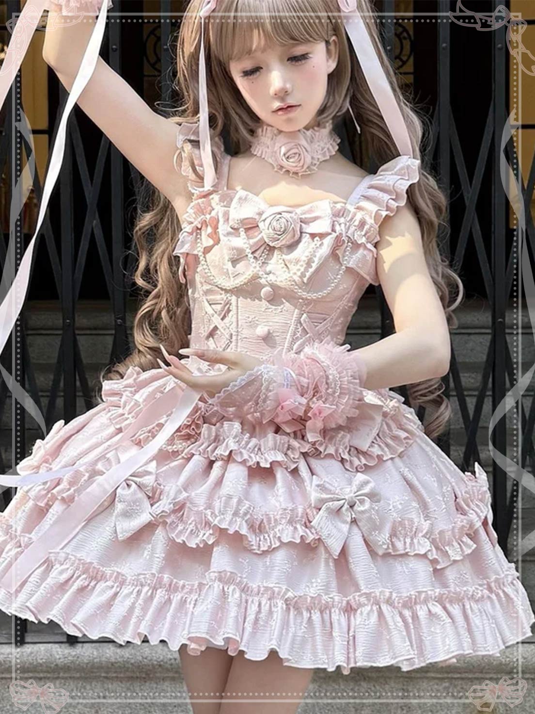 Gradual Change Hime Pink Lolita Tea Party Fashion Lavender Bow Ruffled Dress