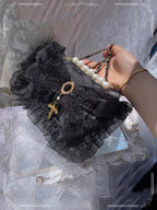 Handmade Gothic Dark Black Lolita Bag Elegant Lace One Shoulder Handheld Crossbody Lolita Bag