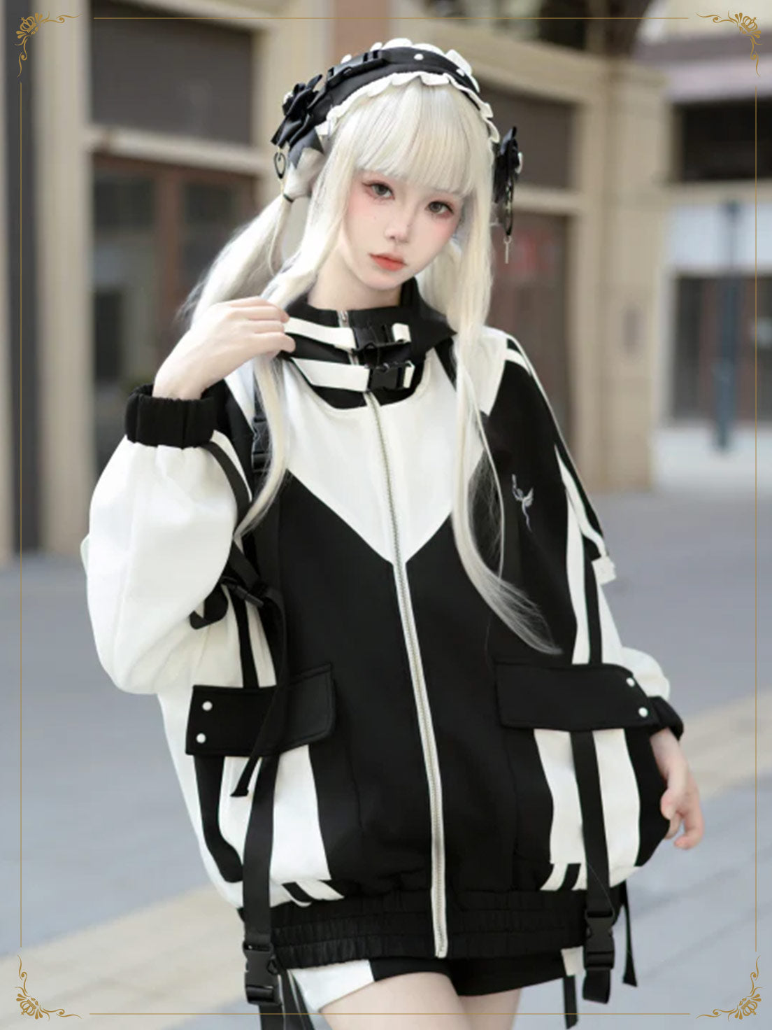 Jirai Kei Fashion Cyberpunk Techwear Set Purple Pink Blue Cat Ear Oversized Streetwear Edgy Outfit