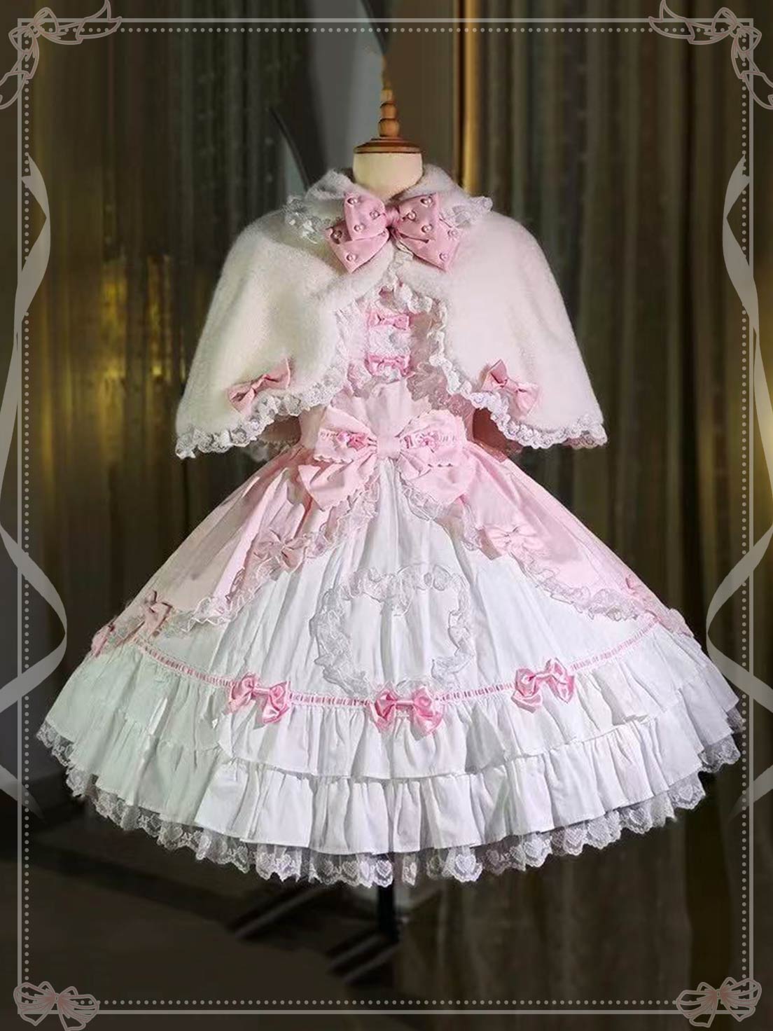 Lolita Coat Cape Rabbit Ear Pink Bow Chest Daily Autumn Winter Outfit