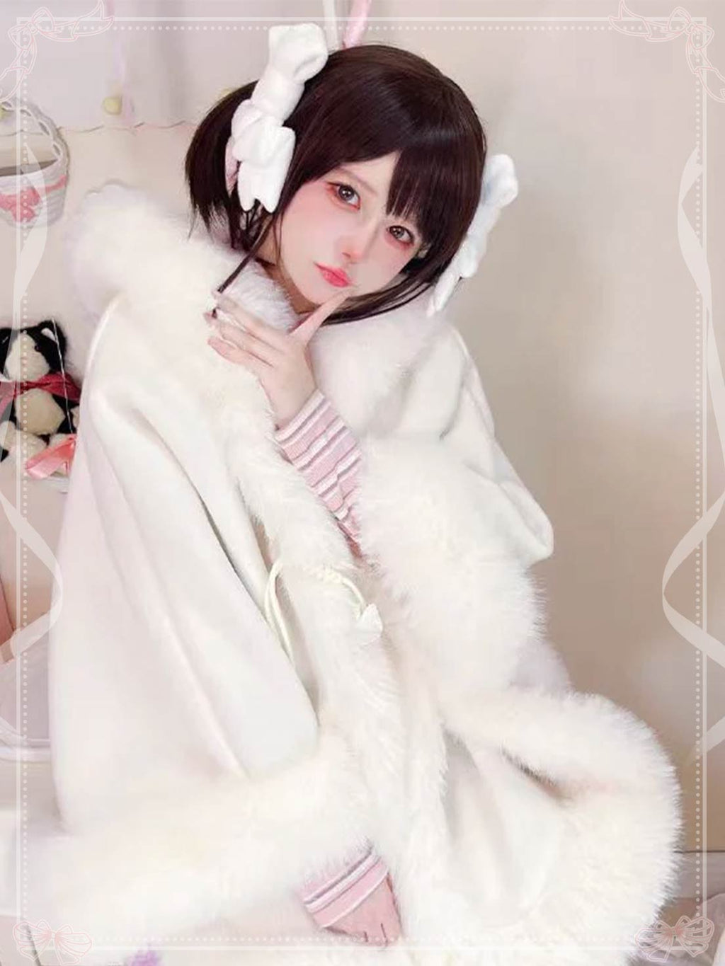 Lolita Coat Cute Woolen Cape Thick Warm Fleece Outerwear for Autumn Winter