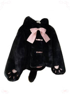 Lolita Coat Overcoat Beige Plush Cat Paw Quilted Soft Cute Autumn Winter Outfit