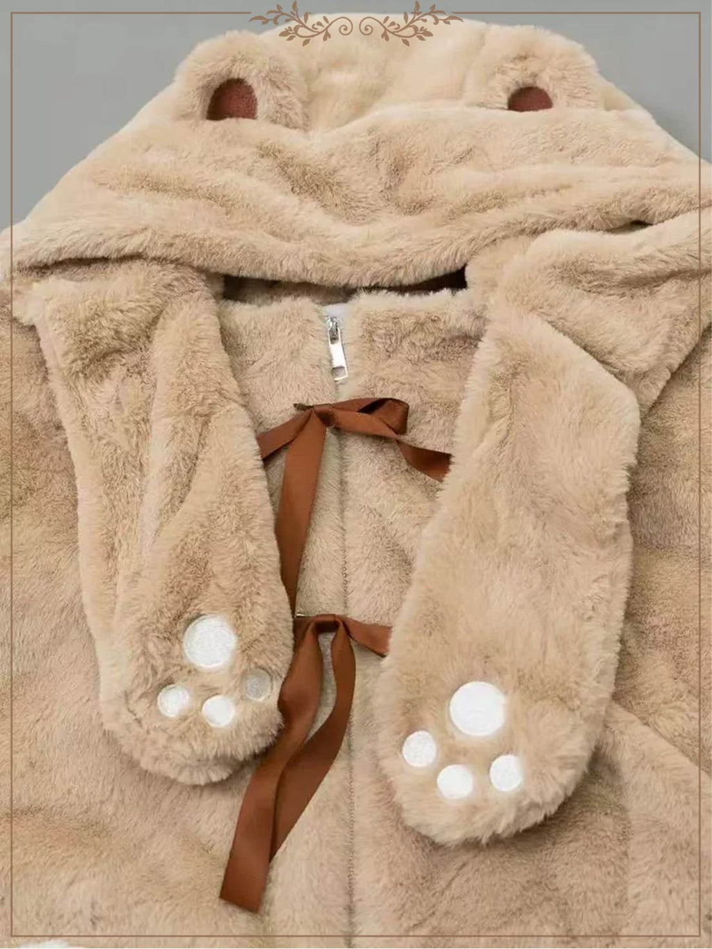 Lolita Coat Overcoat Brown Plush Bear Paw Cuffs Winter Daily Outfit