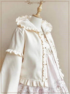 Lolita Coats White Red Ruffles Sweet Suede Jacket for Women Autumn Short Hooded