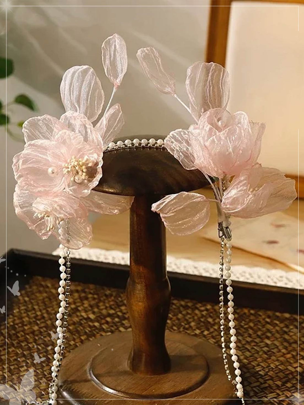 Lolita Hair Accessory Pink Flowers Pearls Fairy Princess Elegant Hair Clips Bridal Hairpins
