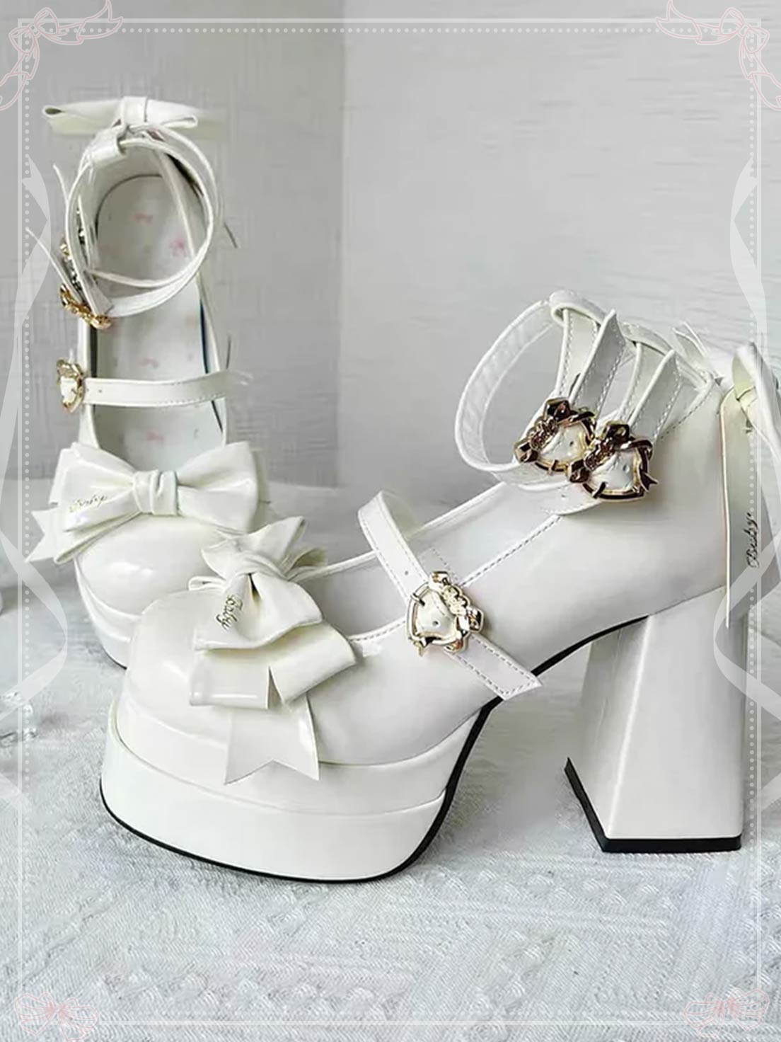 Lolita High Heels Women's Lo Shoes Cute Bow Round Head Thick Heel Single Shoes