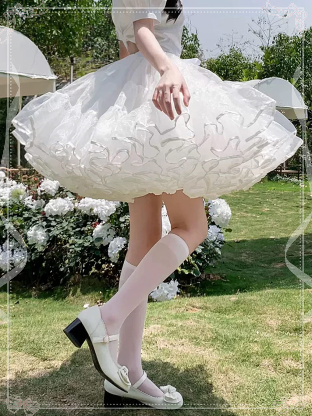 Lolita Petticoats Full White Bow Ruffles Gauze Gown Crinoline Daily Daily Wear