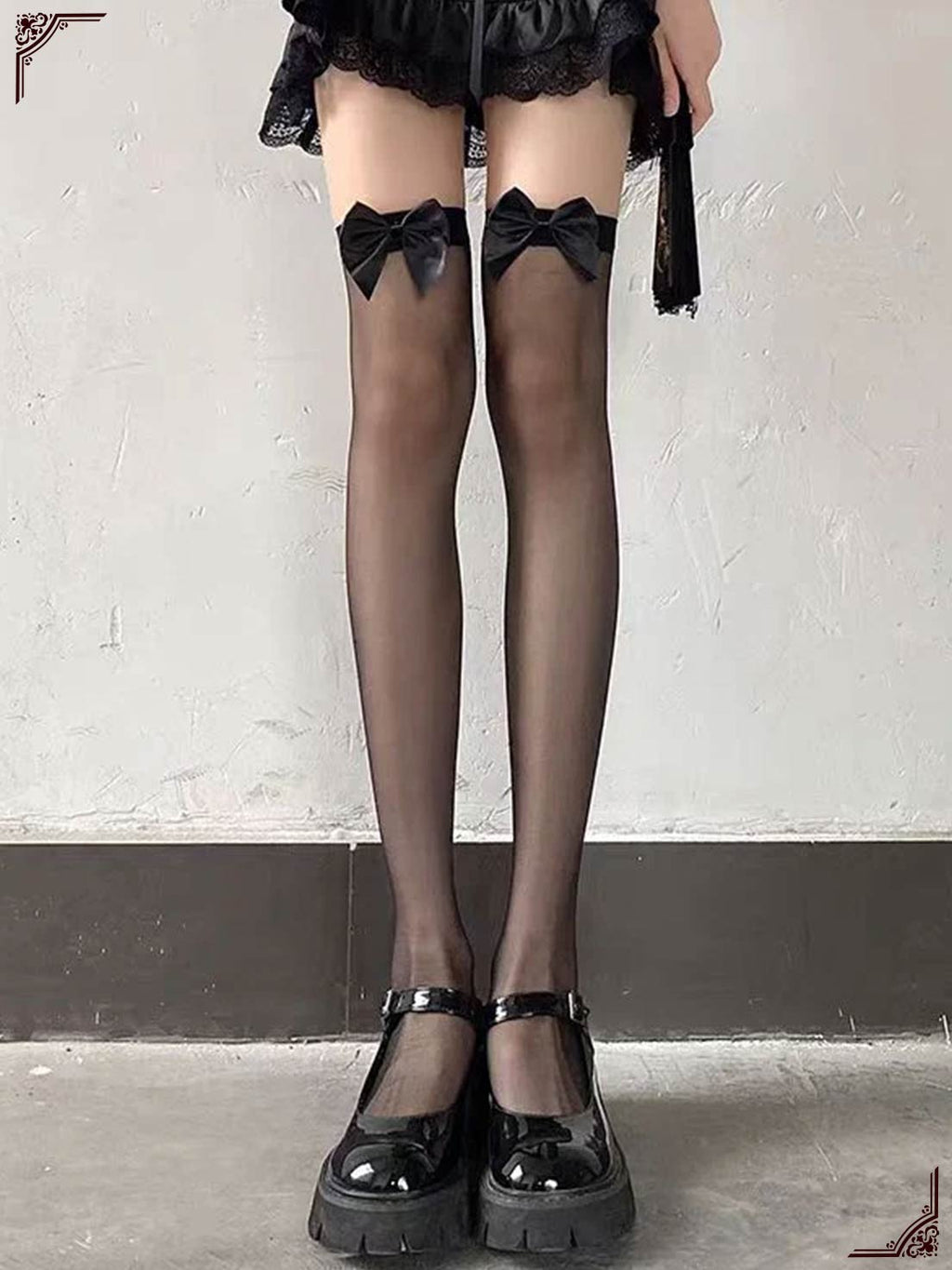Lolita Stockings Black Gothic Over The Knee Socks Wide Cuff Lace Fishnet