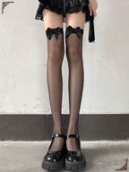 Lolita Stockings Black Gothic Over The Knee Socks Wide Cuff Lace Fishnet
