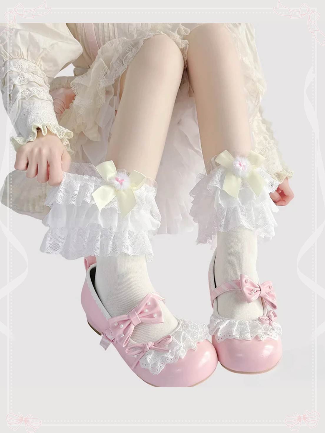Lolita Stockings Multi-color Cotton Lace Knee-high Socks with Cute Bow Sweet Princess JK Style