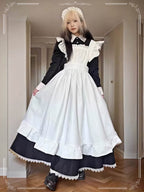 Maid Outfit Black White Classic Cosplay Long Dress Full-Length Elegant Uniform