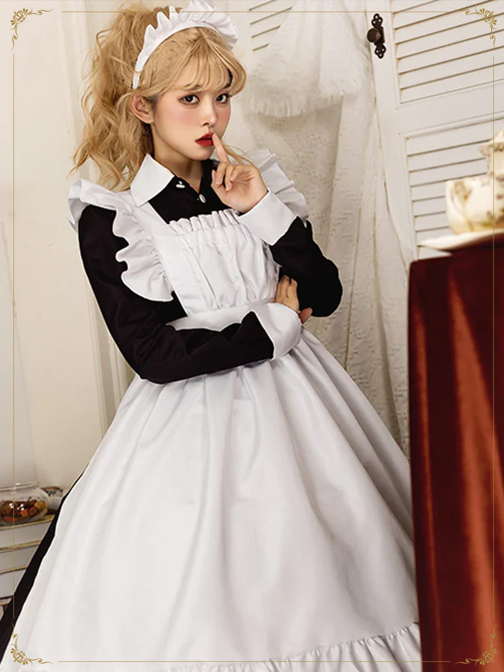 Maid Outfit Plus Size 3XL Black White Long Ruffled Apron Dress