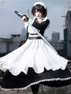 Maid Outfit Plus Size 5XL Black White Frilled Apron Sword Accent